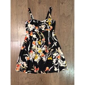 R&K Womens Floral Fit and Flare Sundress Black Sweetheart Smocked Back Size 18
